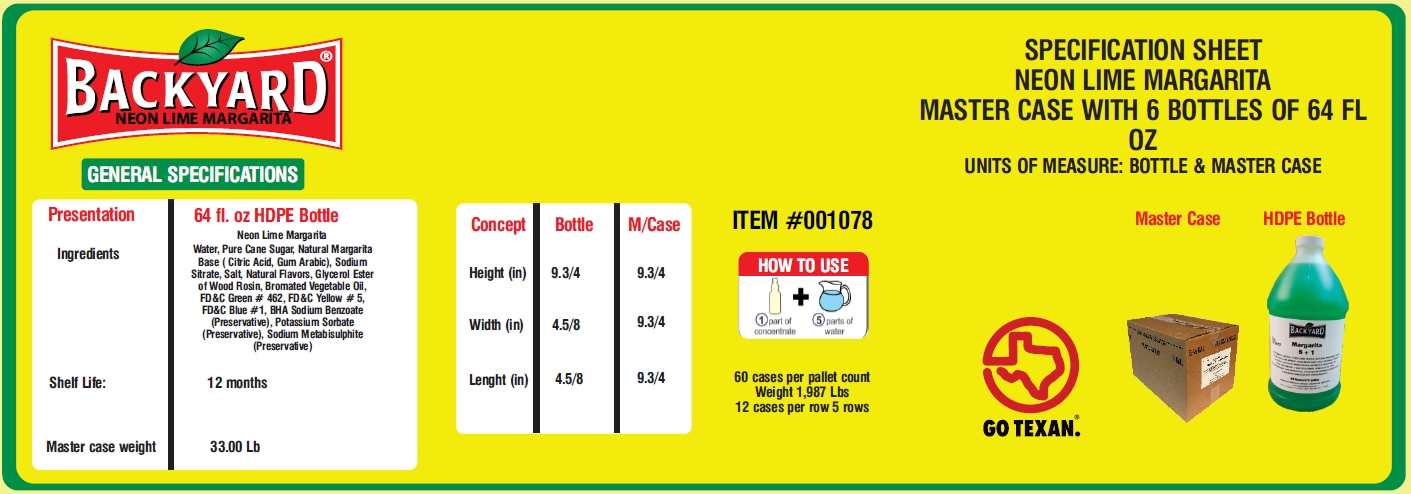 backyard beverages nutritional information