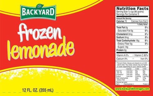 backyard beverages nutritional information